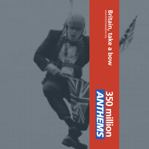 Anthem 2 cover art showing Boris Johnson, stuck on a zipwire waving UK flags